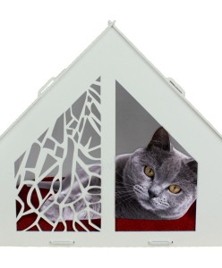 Beyaz Ahşap Kedi Evi Seperatör Model